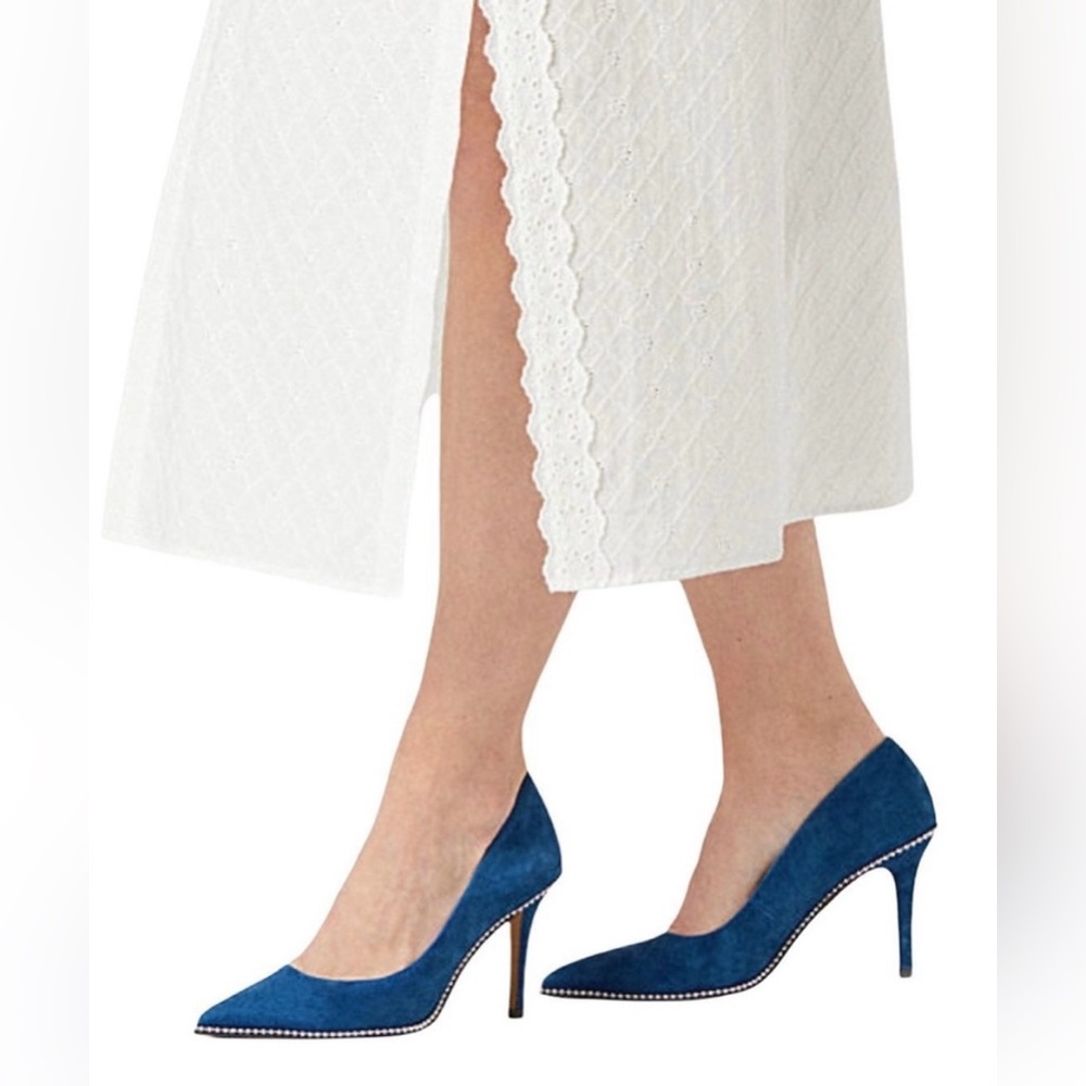 Coach RARE Blue Suade Waverly Beadchain Heels Sz.9 - Picture 5 of 5